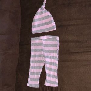 Brand new 0-3 month baby girl hat/pants worn once